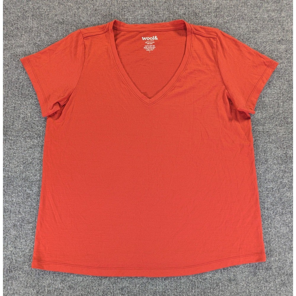 Wool& Morgan Merino Wool V-Neck Short Sleeve Tee Red Large No Holes No Pilling